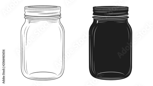 Photos Mason Jar Contrast: A clear, empty mason jar stands beside a dark, opaque mason jar, symbolizing contrast and potential