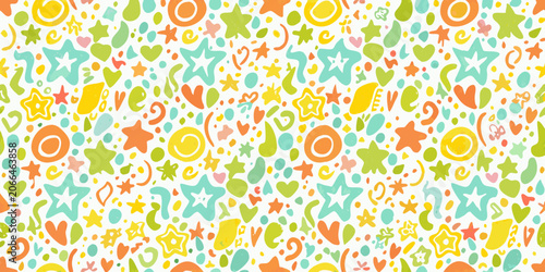 Colorful abstract shapes seamless pattern on a white background