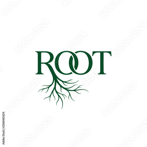 Root wordmark with tree roots illustration