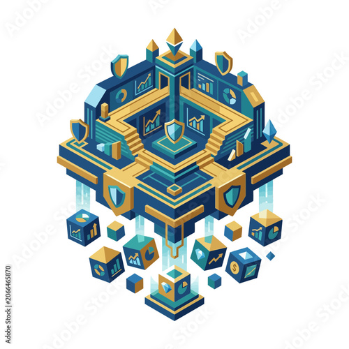 Blockchain Data Center Isometric Illustration