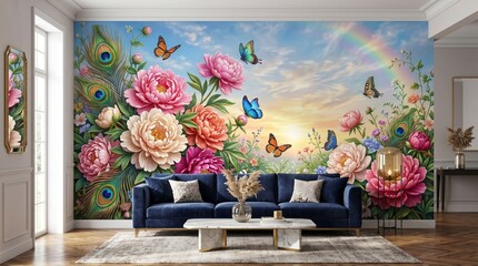 Wallpaper with 3d flower design.