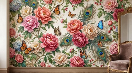 Wallpaper with 3d flower design.