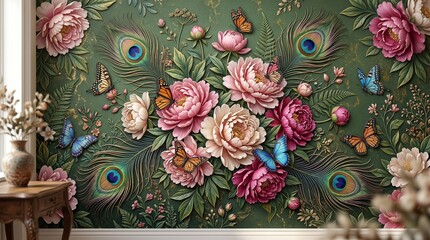 Wallpaper with 3d flower design.