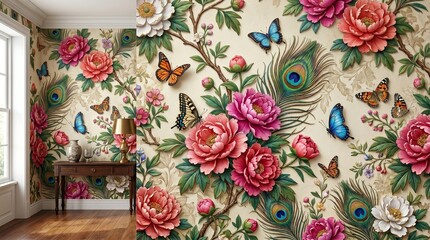 Wallpaper with 3d flower design.