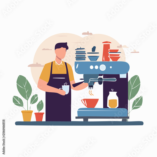 Barista making coffee with espresso machine