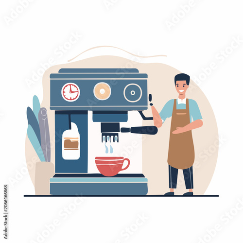 Barista making espresso with a coffee machine