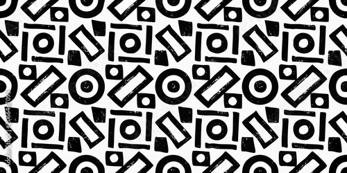 Abstract geometric pattern with stylized lettering black and white vector illustration