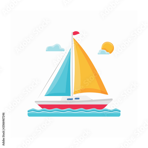 Flat design sailboat with sun and clouds