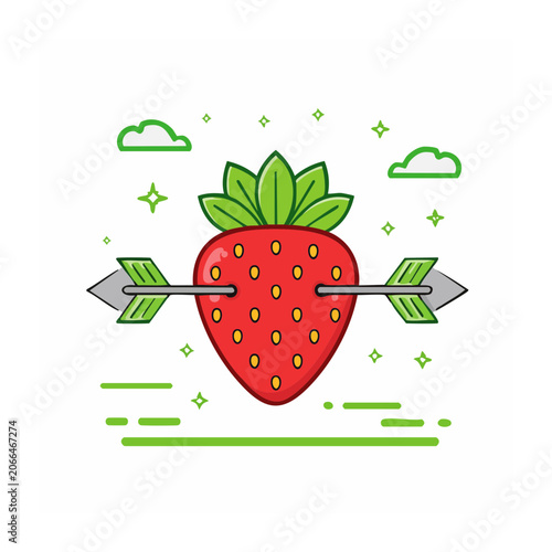 Flat design strawberry with leaves and seeds