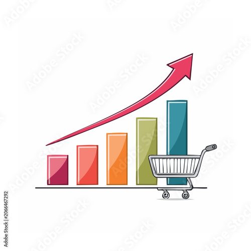 Flat design shopping cart with boxes and arrow