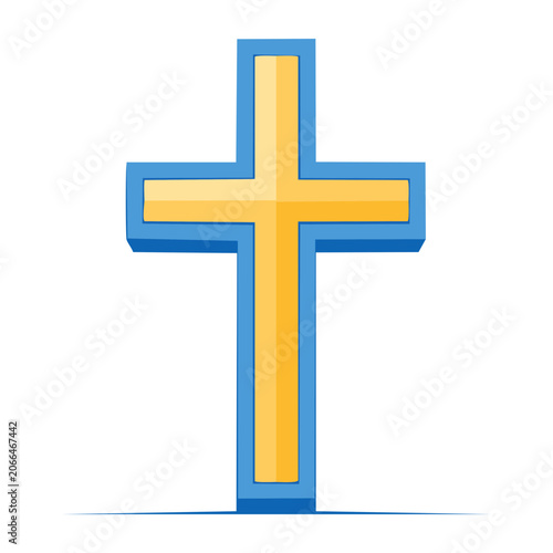 Stylized Christian cross icon with blue and yellow colors