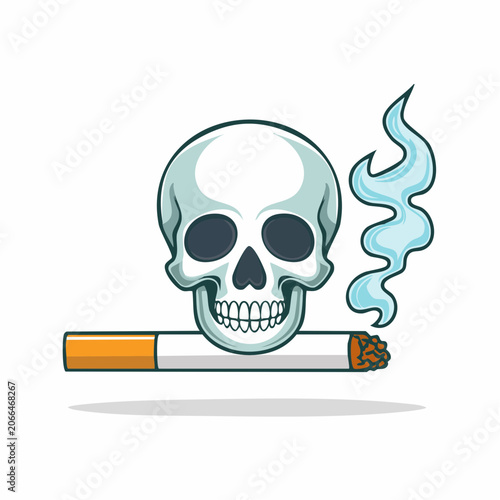 Skull and smoking cigarette with blue smoke
