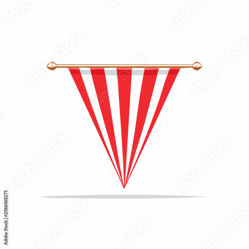 Red and white striped pennant flag on gold pole