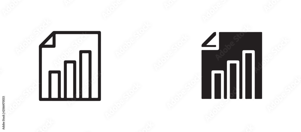 Obraz premium Two graphical representations of a document icon with a growing bar chart one in outline and the other filled signifying business growth or data analysis