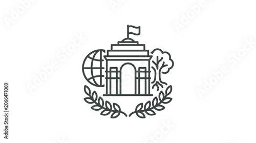 Canvastavla Triumphal arch landmark with global and nature elements.