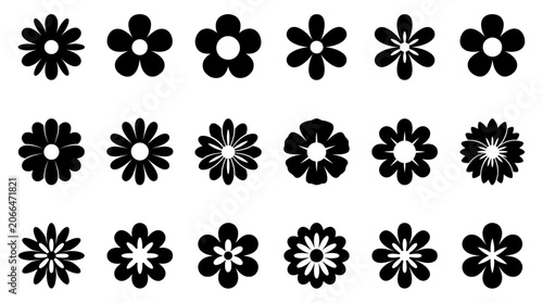 Schilderij op canvas Collection of Black Floral Silhouette Icons for Graphic Design and Decoration