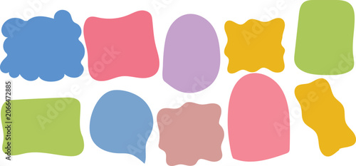 Multicolored pastel speech bubble shapes collection isolated on white background, playful soft tones asymmetric message containers box labels chart, cute lifestyle sticker vector pack