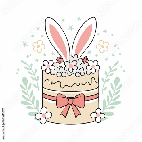 Easter Bunny Cake with Flowers and Bow