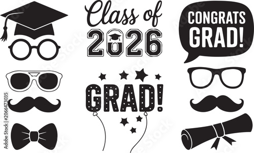 Cuadro en lienzo Graduation celebration vector icons class of 2026