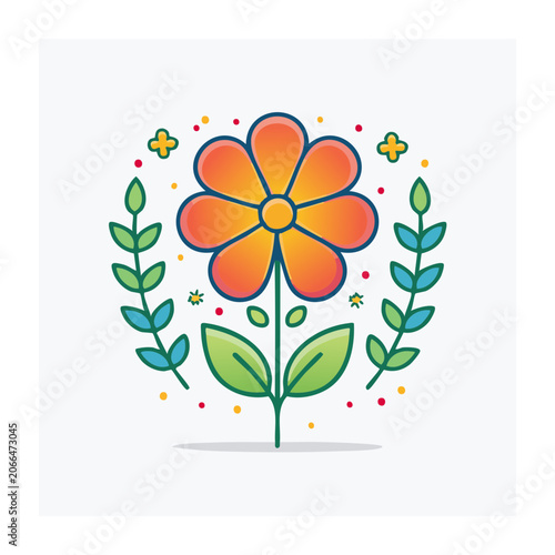 Flat design butterfly with flowers and leaves