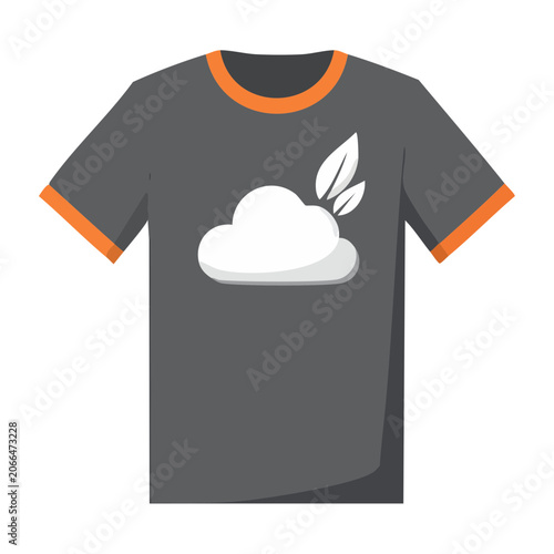 Gray T-shirt with Cloud and Leaf Illustration