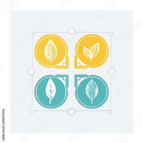 Recycling symbol set with leaf and arrow icons