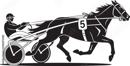 Bild auf Leinwand Harness race horse pulling cart with jockey