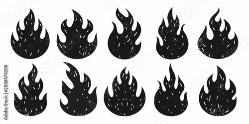 Obraz na plátne Stylized Fire Flame Silhouettes On White Background A Collection Of Twelve Icons