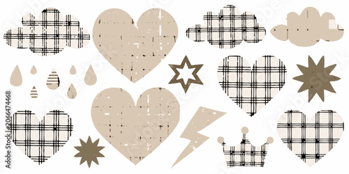 Photos Beige Doodle Icons Featuring Hearts Clouds And Lightning Bolts On White