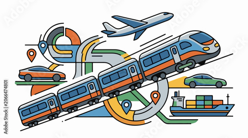 A vibrant illustration of various transportation modes