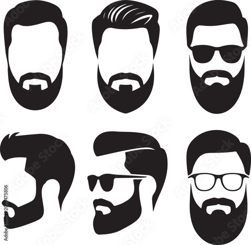 Foto Six stylish men's beard and hair vector icons