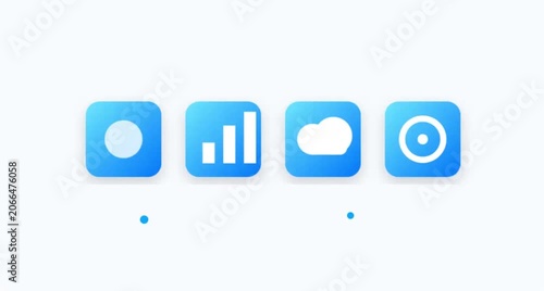 Set of 4 blue gradient UI icon buttons for technology and data