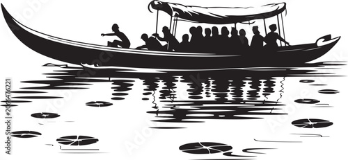Canvastavla Traditional boat with passengers on calm water