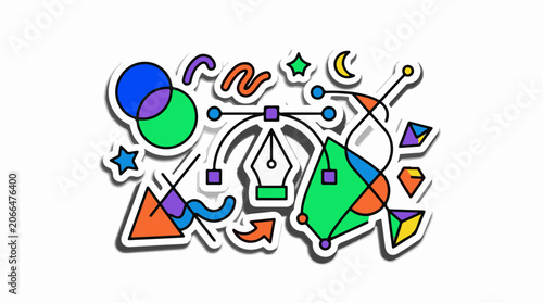 A colorful abstract illustration of various shapes