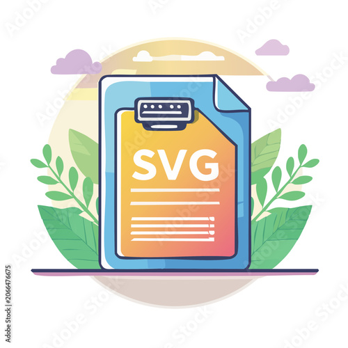 SVG file icon with leaves and clouds