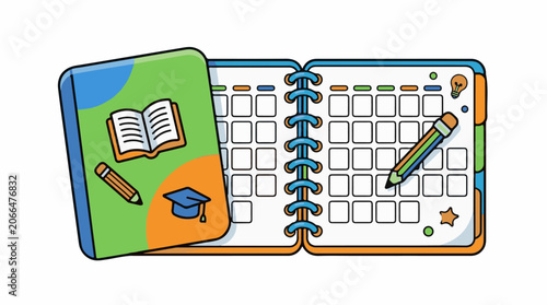 A colorful illustration of a planner