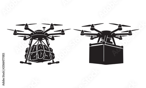 Industrial delivery drones carrying heavy packages for aerial transport and logistics automation in global supply