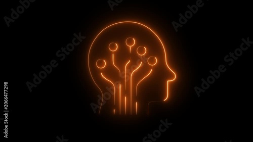 Glowing neon ai-brain icon isolated on black background. motion graphic of ai brain concept. artificial intelligence animation