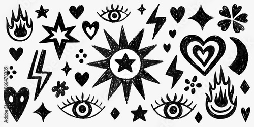 Schilderij op canvas Occult Symbols And Motifs Black Ink Sketch On White Background