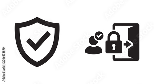 Minimalist digital security icons representing secure user login and protected access to private network systems