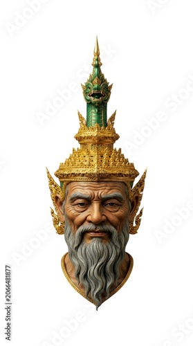 Traditional Thai Hermit Rishi Head Sculpture with Golden Naga Crown