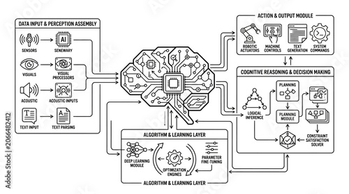 Tableau sur toile Algorithm learning layer and perception assembly technical flowchart
