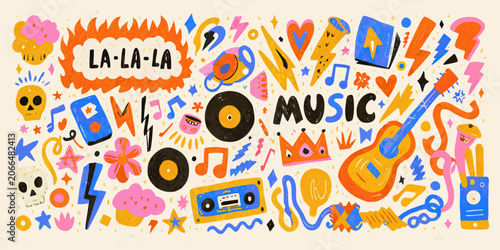 Tableau sur toile Hand Drawn Music Doodle Collection Colorful Vector Illustration