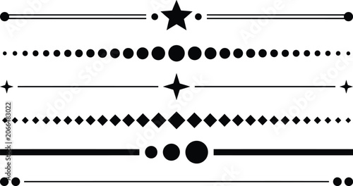 Bild auf Leinwand Decorative divider lines with stars and dots for graphic design elements