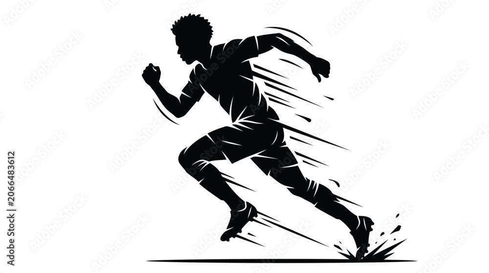Fototapeta premium Dynamic soccer player running fast in high contrast black and white action silhouette style