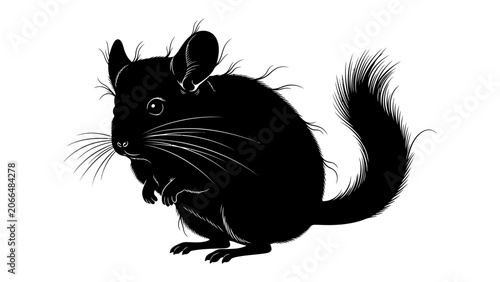 Canvastavla Black Chinchilla Silhouette: A striking black silhouette of a chinchilla, showcasing its fluffy tail, large ears, and characteristic rodent features, isolated against a clean background