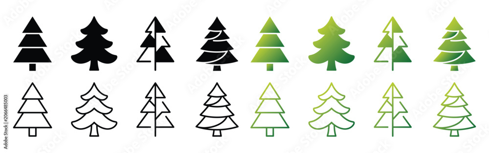 Obraz premium christmas tree silhouette icon set with outline and gradient style for winter decor