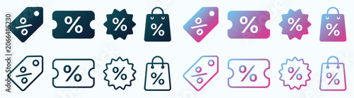 Obraz na płótnie discount icon collection with percentage signs on price tag and sale badge vecto