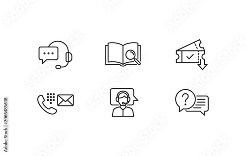 Customer support and technical helpdesk line icons set