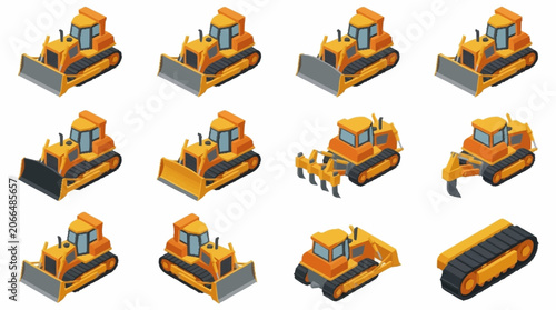 Tableau sur toile Collection of colorful isometric construction vehicles.